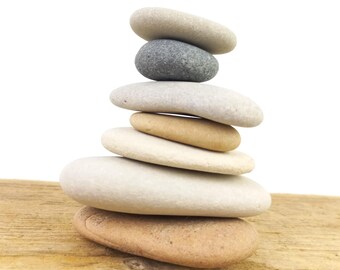 12 Stone Decor Beige Flat Beach Pebbles 1.5-2.9'' (4- 7.6cm) Thick Smooth Sea Rocks Maritime Home Garden Decor Ocean Beach Stacking Rocks