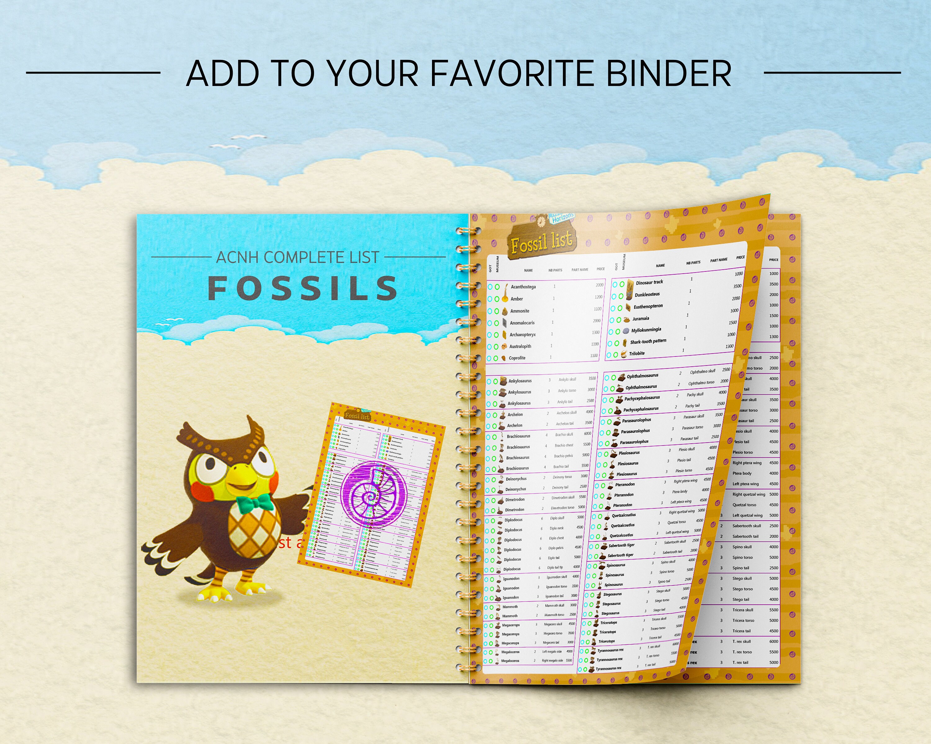 Animal Crossing Fossils checklist and tracker ACNH printable Etsy France