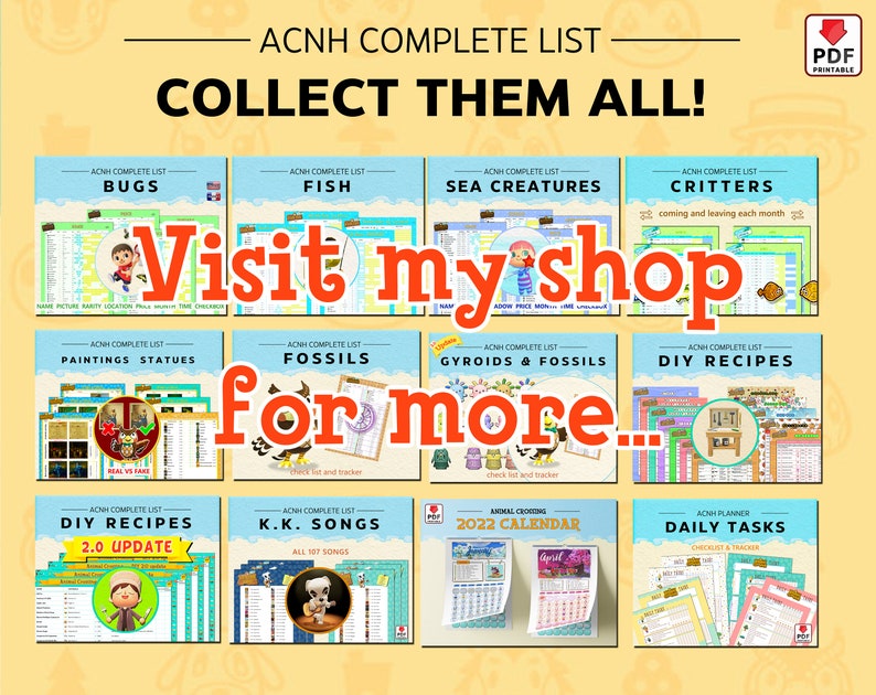 Acnh DIY Cooking Recipes Complete List ACNH 2.0 Animal - Etsy