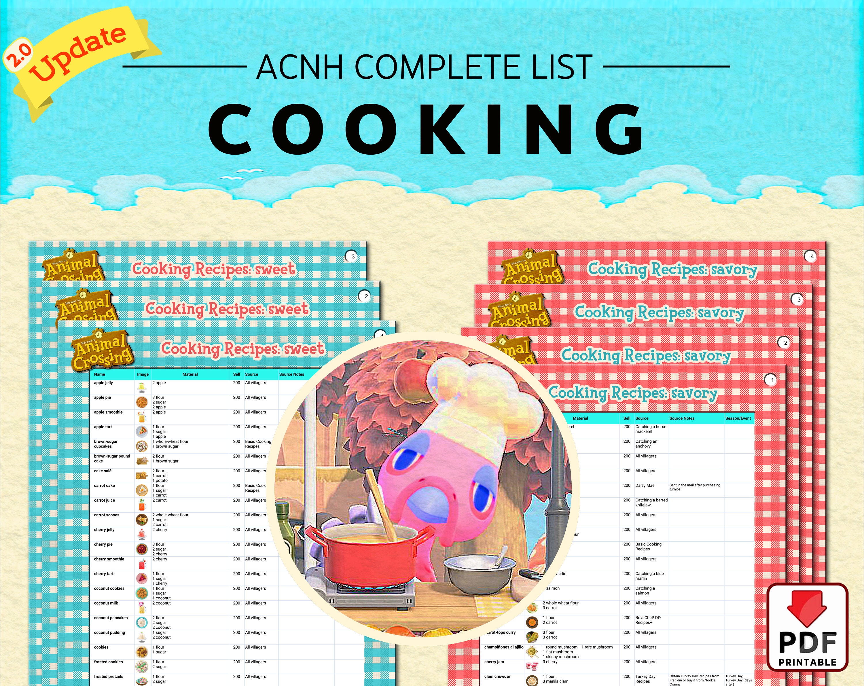 Acnh DIY Cooking Recipes Complete List ACNH 2.0, Animal Crossing Guide