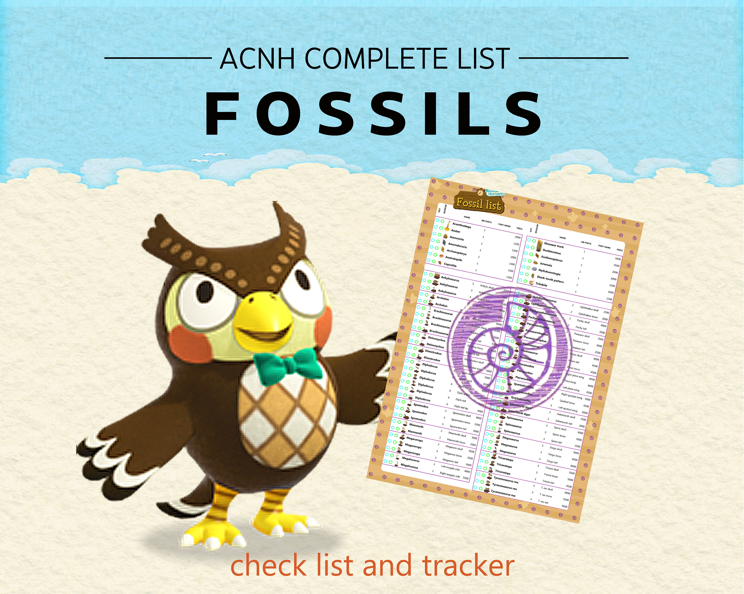Animal Crossing Fossils checklist and tracker ACNH printable Etsy France