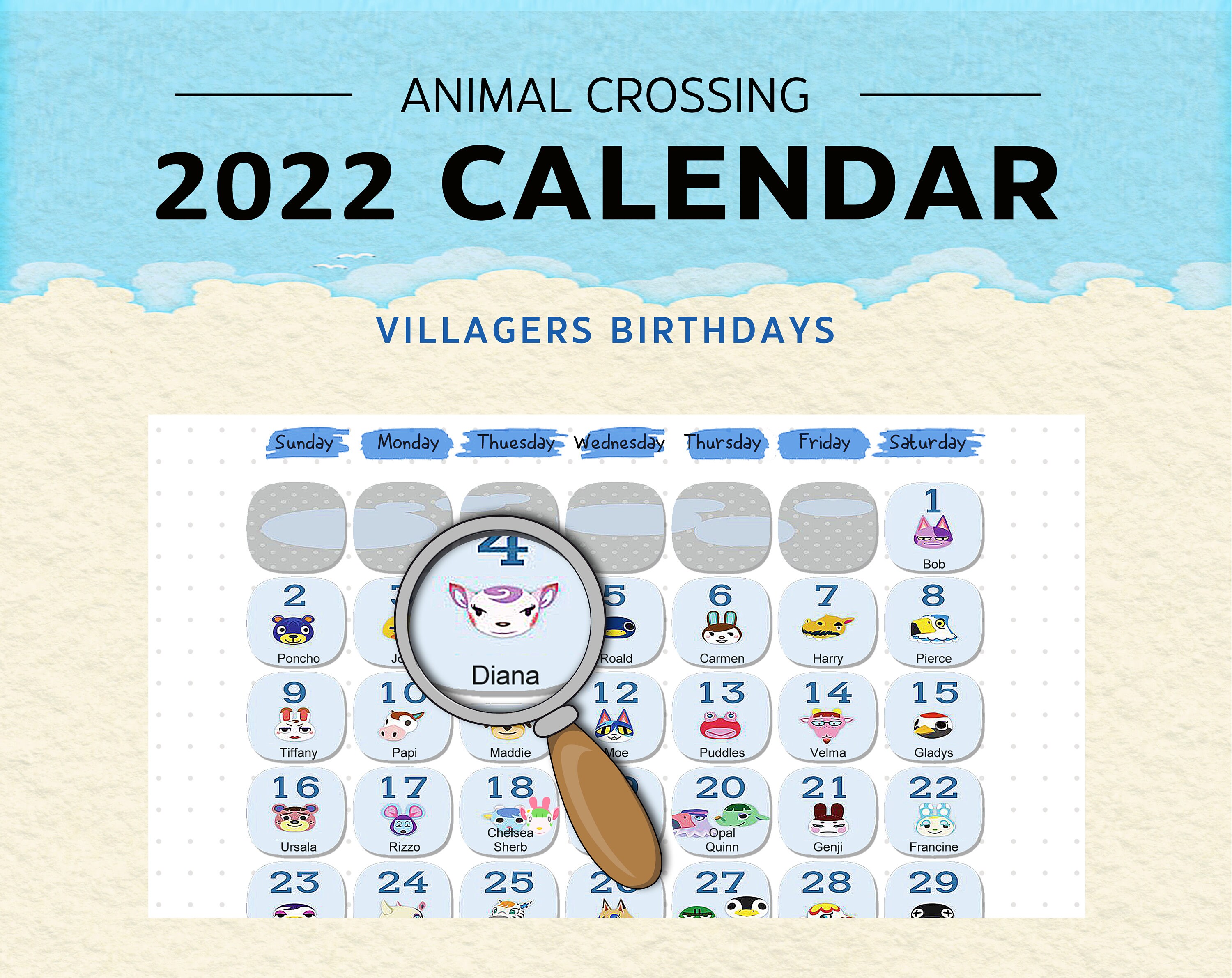 Animal Crossing 2022 Monthly Calendar Northern Hemisphere Etsy