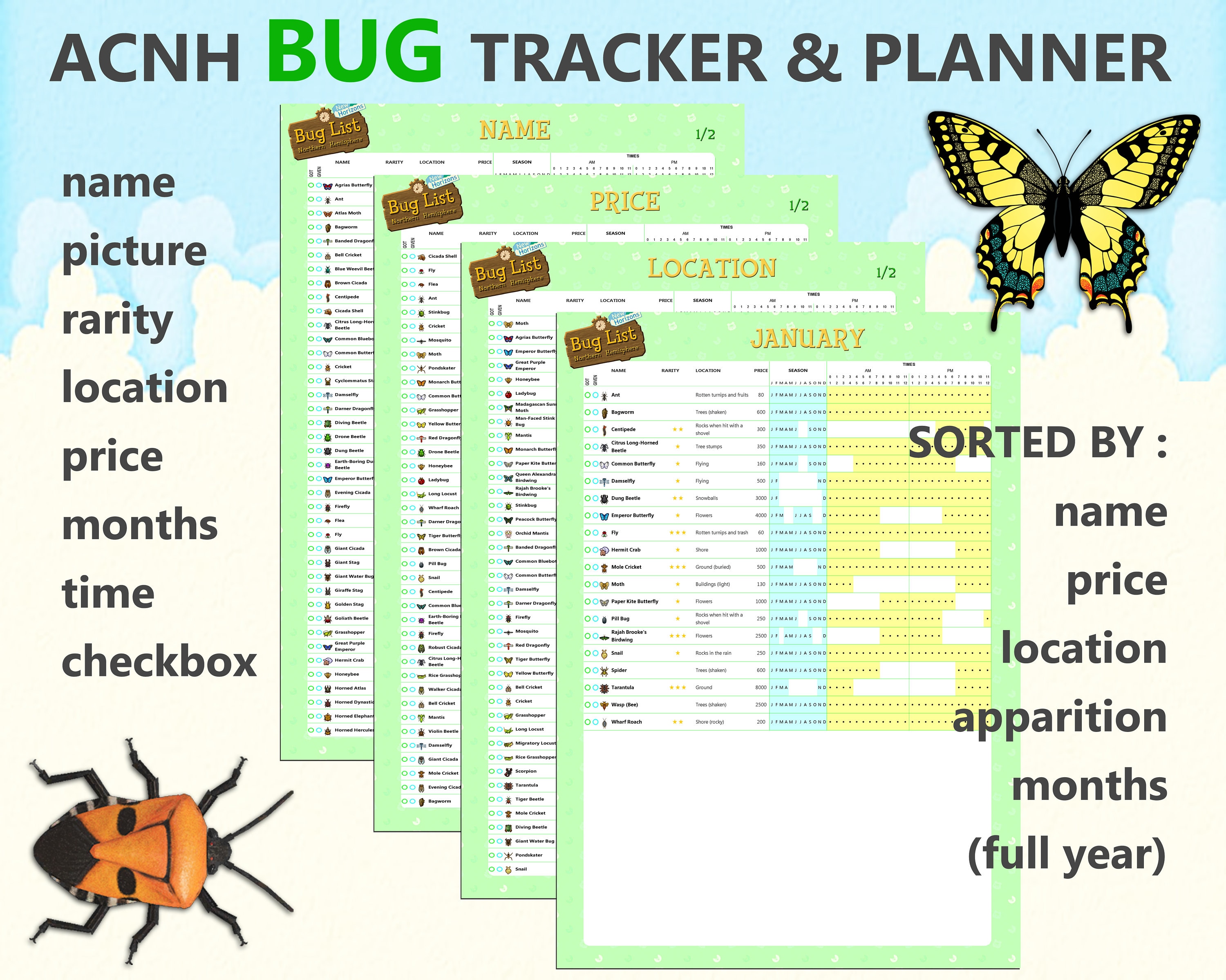 ACNH bug checklist planner trackeranimal crossing northern Etsy