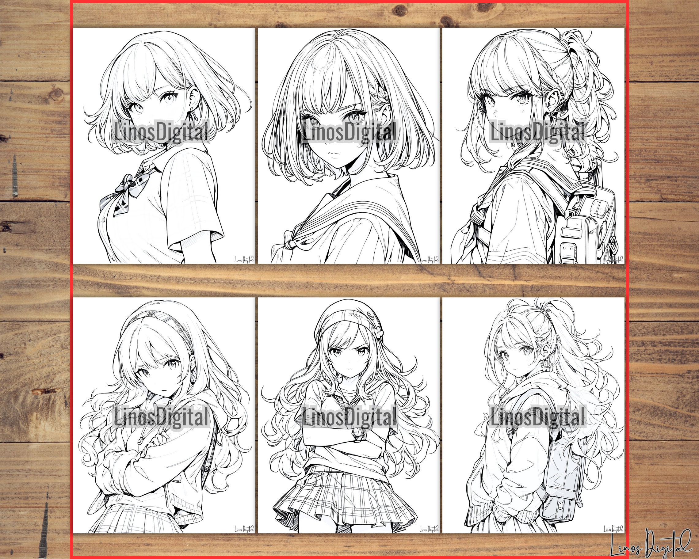 Anime School Girls Adult Coloring Book 44 Coloring Pages,printable PDF ...