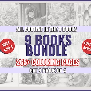 9 Books Coloring Bundle | Printable PDF Adult Coloring Books | Intricate Designs for Stress Relief and Relaxation | Instant Download