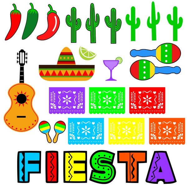 Fiesta decorations SVG, great for a baby shower or Cinco de Mayo party, layered file for digital download perfect for paper cutting machines