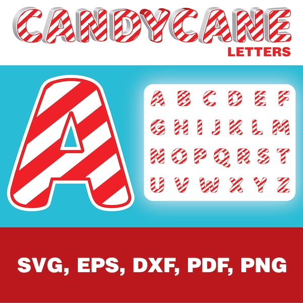 Beautiful candy cane letters, cute Christmas svg, a double layered cut file, digital download only