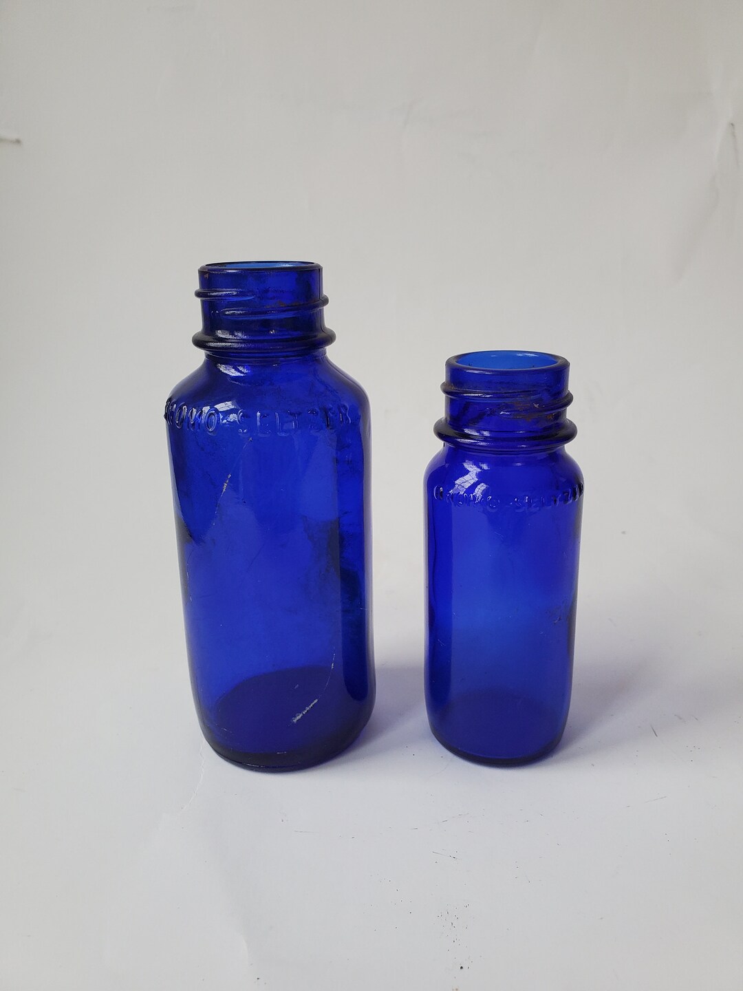 Antique Bromo Seltzer Bottles Lot of Two Different Sizes 2 Screw Lid Etsy