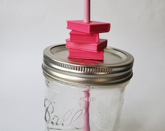Book Stack Straw Topper Straw Buddy -- Multiple Colors