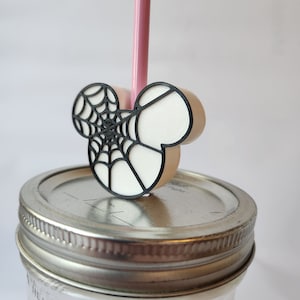 Mickey Mouse Spider Web Halloween Dual Color Straw Topper Straw Buddy -- Multiple Colors