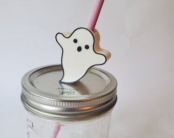 Spooky Ghost Straw Topper Straw Buddy -- Dual Color