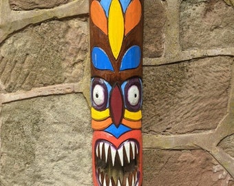 Tiki Mask Scary Face Design Wall Hanging Hand Painted 100cm, Garden Bar, Home Bar, Man Cave