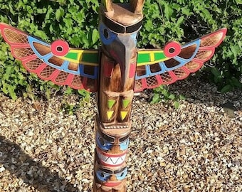 Totem Pole 1 metre High Wooden Totem Pole Hand Painted