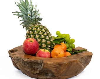 Teak Fruit Bowl: Waxed Wooden Centerpiece (40cm)