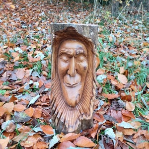 Green man carving wood bust forest man of the woods