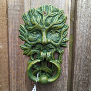 Door Knocker Green Man Cast Iron Door Mounted Doorbell Unique Gift ...