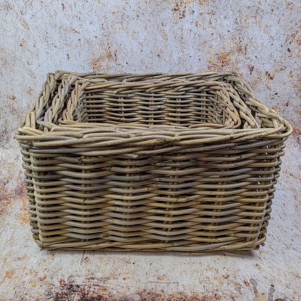 Wicker Baskets Set of 3 Rectangular Storage Buff Grey