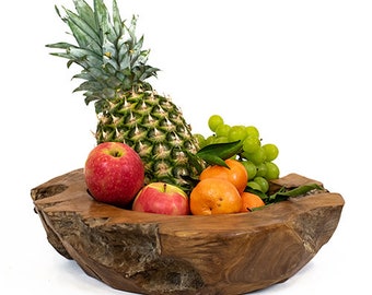 Rustic Wooden 40cm fruit bowl teak fruitbowl