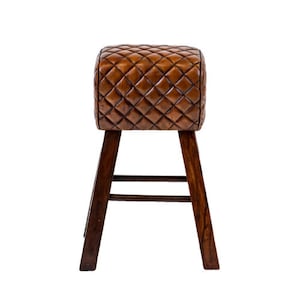 Leather Breakfast Bar Kitchen Counter Stool - Wood Legs Pommel Horse Style Seat