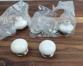 Porcelain Chrome Knobs Pulls Handles White set 6 with Screws