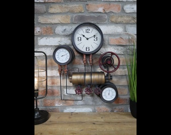 Industrial style pipe clock steam punk vintage retro