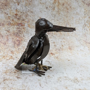 Kingfisher With Fish Metal Handmade Recycled Ornament, Inside or Outside Pecking Garden Bird