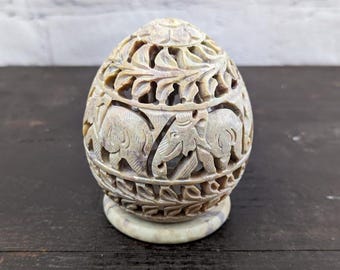 Elephant Tea Light Holder Soapstone 10.5cm Tall Hand Made In India