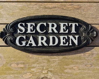 British handmade Secret Garden Solid wooden hanging sign 