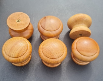 Honey pine knobs set of 6 with screws mushroom shape 40mm