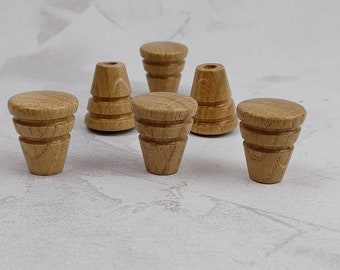 Flared oak Knobs set 6 shaker style with screws