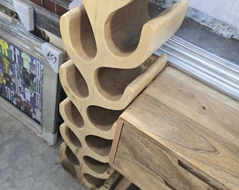 Large 12 Bottle Wine Rack Solid Wood Wine Tree Wooden Wine Rack – Modern Sculptural Bottle Holder – Natural Wood Wine Display