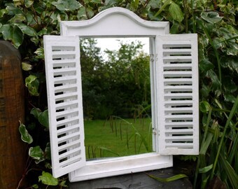 Shutter mirror white chalky paint shabby chic