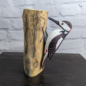 Greater Spotted Woodpecker On Driftwood Log Mounted Ornament
