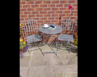 bistro set t42 garden set aged grey steel folding set