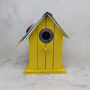 Wooden Birdhouse Garden Bird Beach Hut Style Painted Yellow