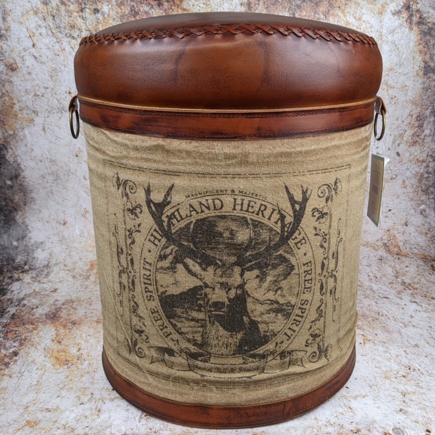 Leather Stool Stag Design Vintage Leather Scottish Theme | Etsy