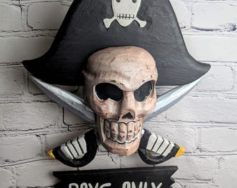 Letrero de madera para puerta con calavera y huesos cruzados, solo para niños, Jolly Roger