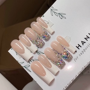 Rhinestone French Tip Press On Nails