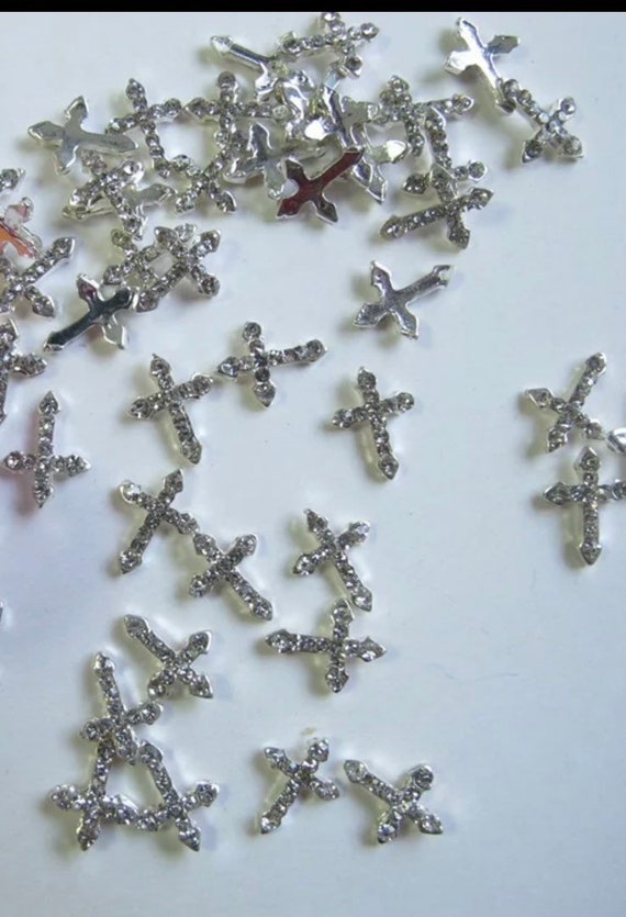 Silver Cross Nail Charms