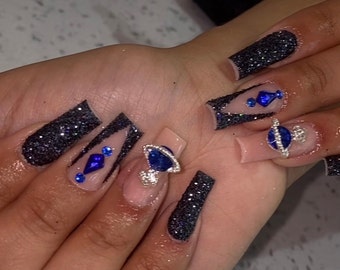 Acrylic Press on Nails Black/chrome - Etsy