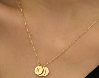 Disc Necklace - Initial Necklace Tiny Initial Necklace - Personalized Initial Disc Necklace - Personalized gifts - Mother Christmas Gift