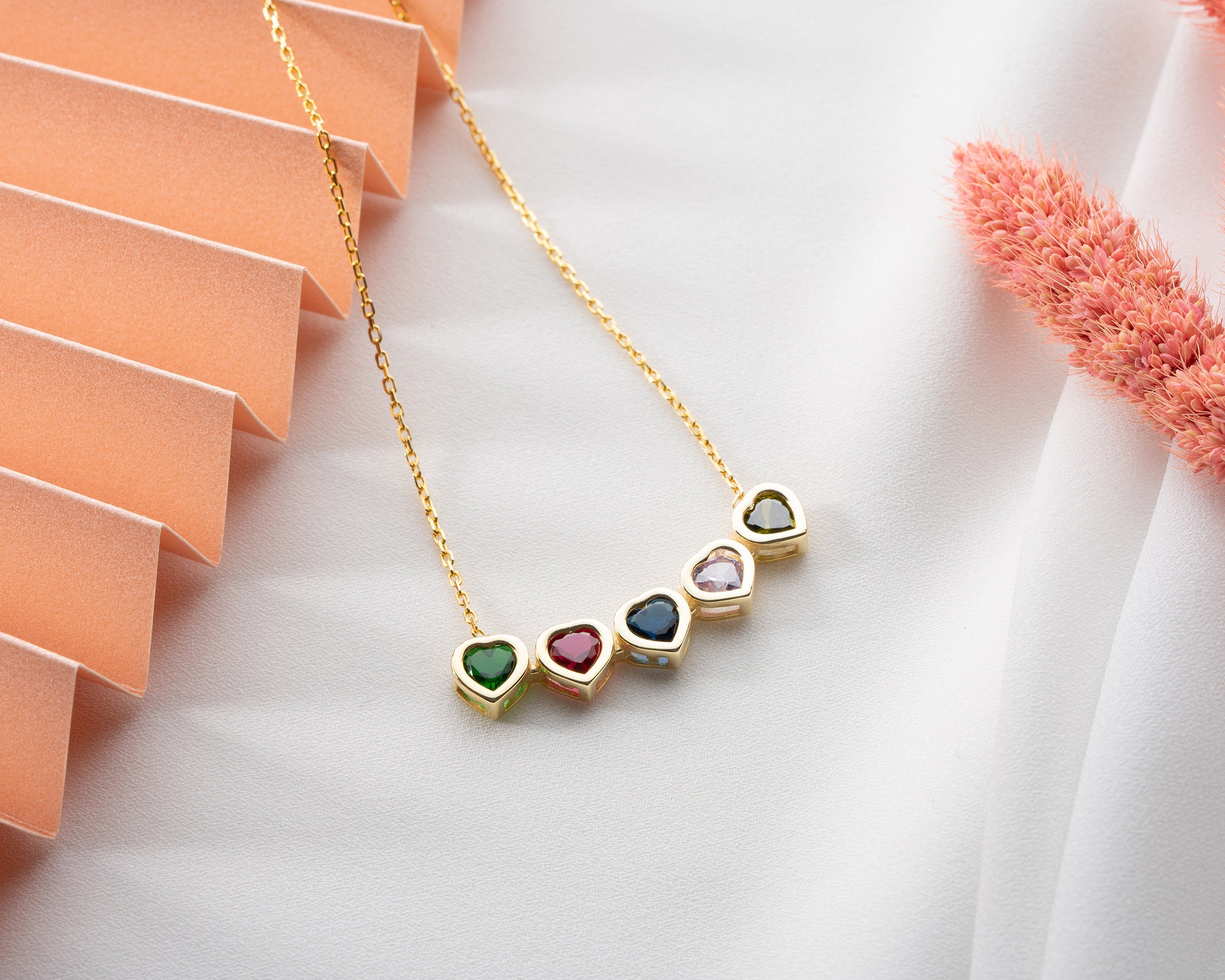 Birthstone Jewelry,Heart Birthstone Necklace,Gift For Mom,Gift For Grandma,Personalized Family Birthstone Necklace, Custom Family Necklace,