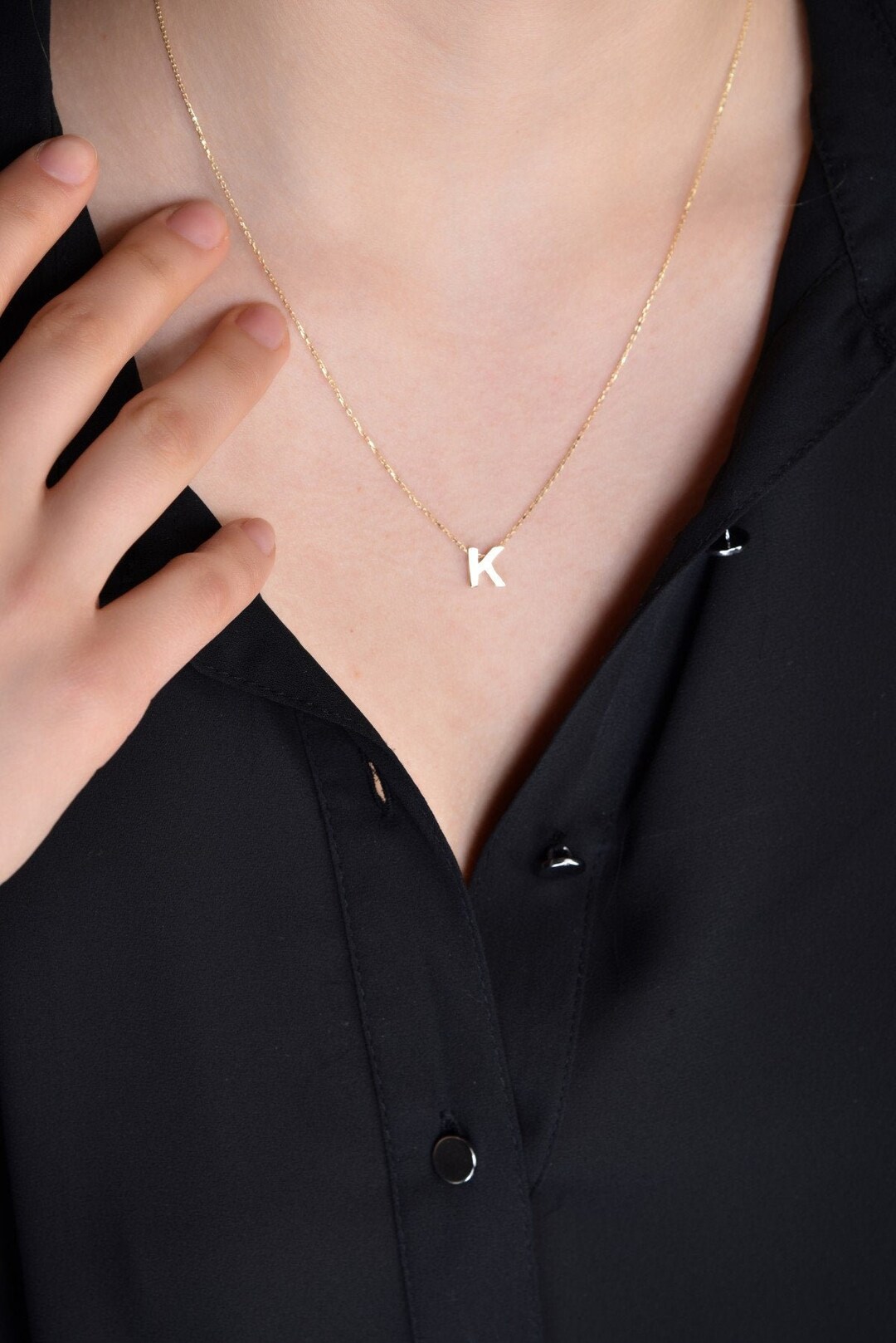 14K Solid Gold Initial Necklace ,14K Gold Letter Necklace, Custom