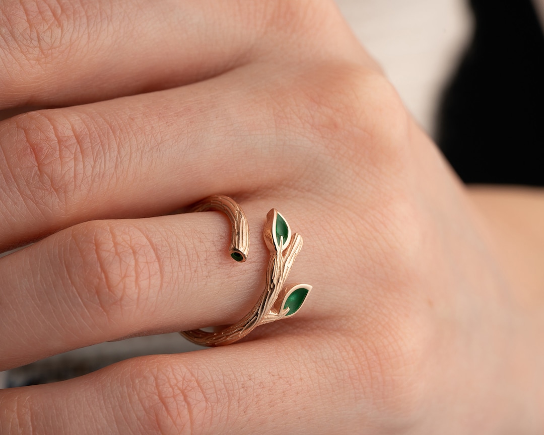 Handmade Green Leaf Ring, Silver Ivy Ring, Adjustable Leaf Ring