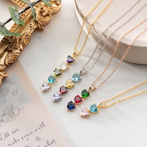 Birthstone Necklace, Family Birthstone Necklace, Christmas Gift, Heart Birthstone Necklace, Gift for Mom, Birthstone Gift, Mothers Day Gift