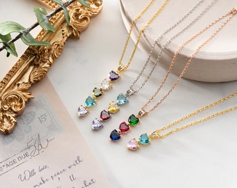 Birthstone Necklace, Family Birthstone Necklace, Christmas Gift, Heart Birthstone Necklace, Gift for Mom, Birthstone Gift, Mothers Day Gift