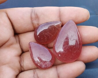 Strawberry Quartz Pear Cabochons: Jewelry Making Set of 3
