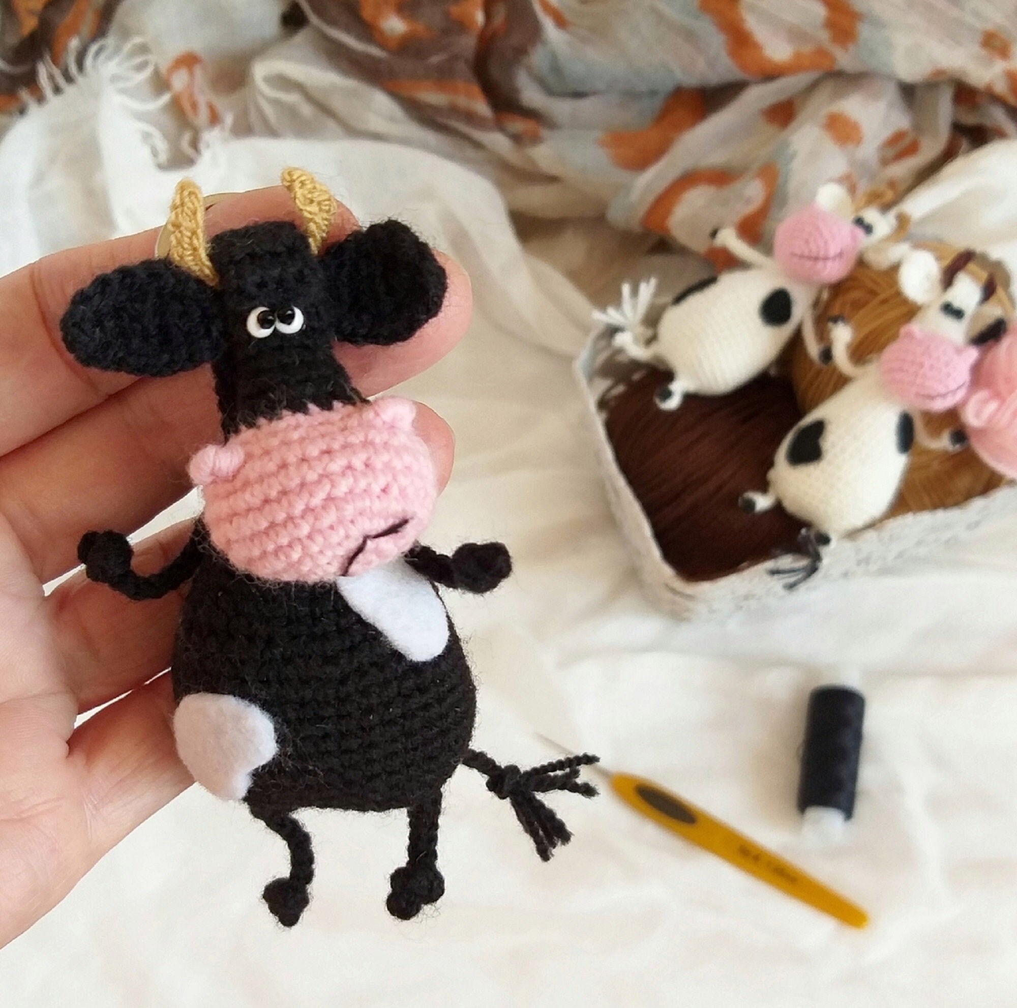 Crochet Cow Keychain Animal Crossing Keychain Amigurumi bull Etsy