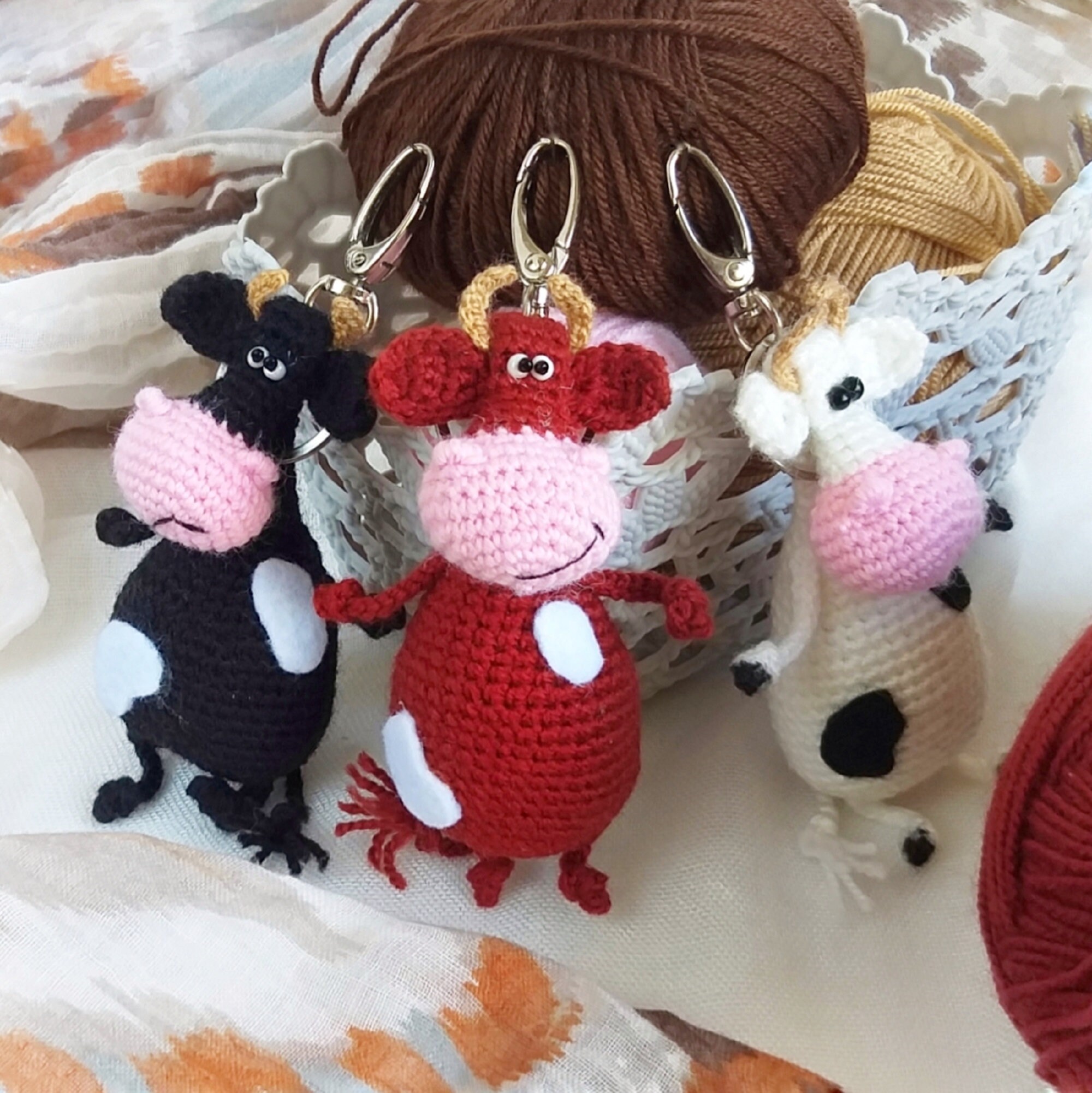Crochet Cow Keychain Animal Crossing Keychain Amigurumi bull Etsy