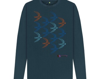 Flock of Birds Organic Men's Long Sleeve T Shirt | Produced with 100% Wind Energy from Organic Cotton | Fully Circular
